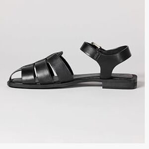 The Drop Women's Luna‎ Black Leather Fisherman Gladiator Ankle Sandals 13